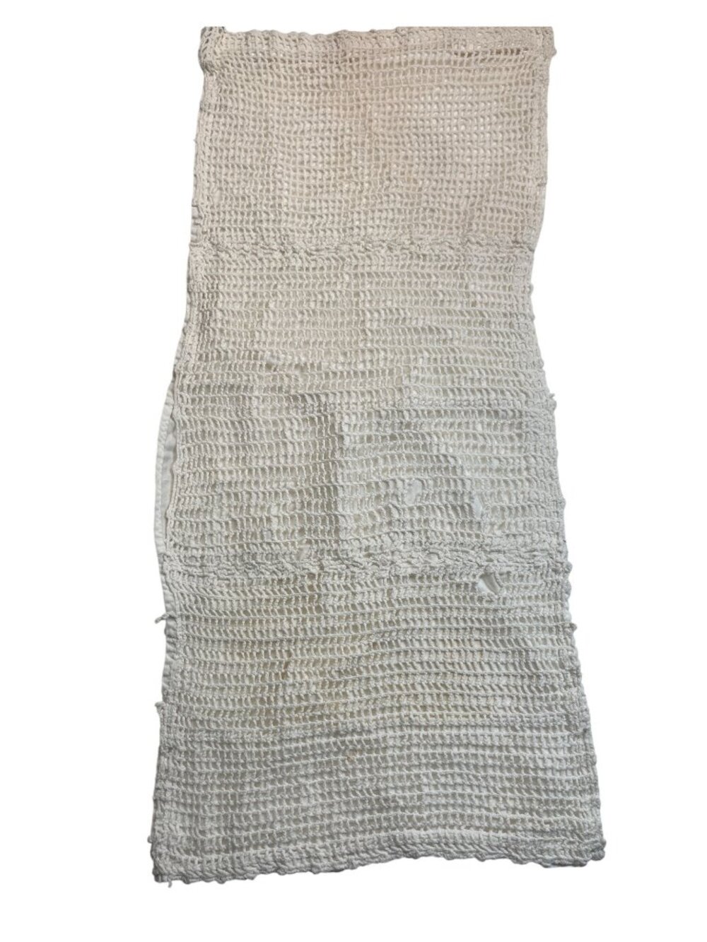 Handmade Crochet & Quilted White Table Runner Or Scarf 13"x 30" Vintage Look 91m